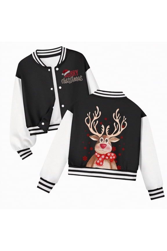 Christmas B'oy's Button Up Varsity Jacket Color Block Letter Print Baseball Bomber Jacket K'ids Jackets B'oys Black,13-14 Years