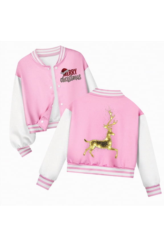 Christmas B'oy's Button Up Varsity Jacket Color Block Letter Print Baseball Bomber Jacket To'ddler B'oy Jackets Pink,7-8 Years