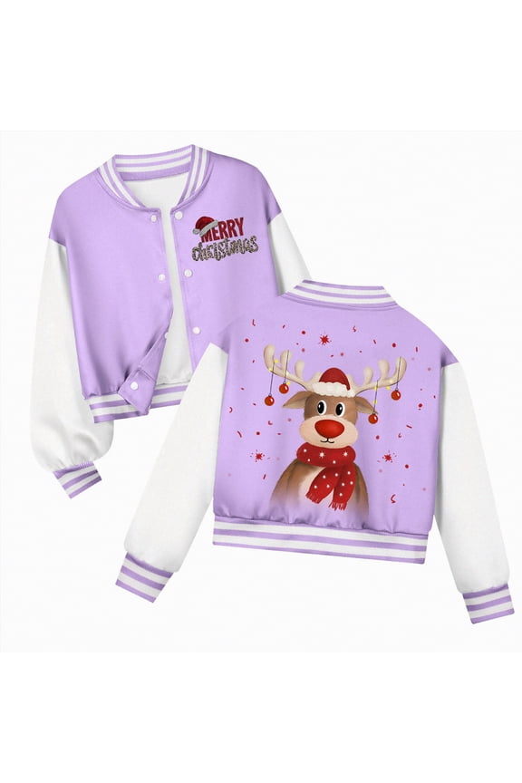 Christmas B'oys Jackets K'ids B'oys Varsity Jacket Baseball Jacket Casual Sport Cardigan Sweatshirt Purple,11-12 Years