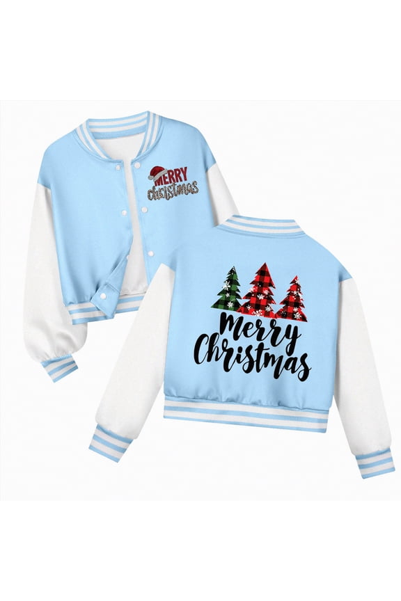 Christmas Baby B'oy Jacket B'oy's Button Up Varsity Jacket Color Block Letter Print Baseball Bomber Jacket Light Blue,13-14 Years