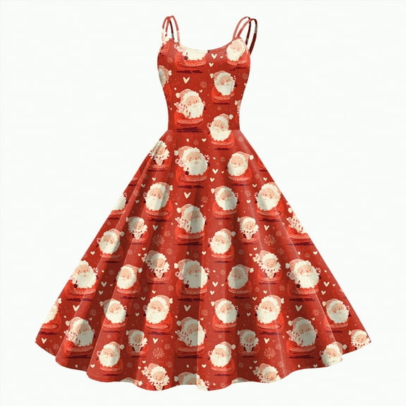 UngA Christmas Dress for Women 1950S Retro Spaghetti Strap Dresses 2025 Swing A-Line Prom Party Dress for Women,Size L