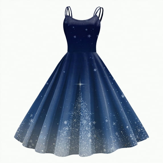 UngA Christmas Dresses Women 1950s Vintage Sleeveless Spaghetti Strap Dress Xmas Printed Prom Party Dresses for Women,Size L