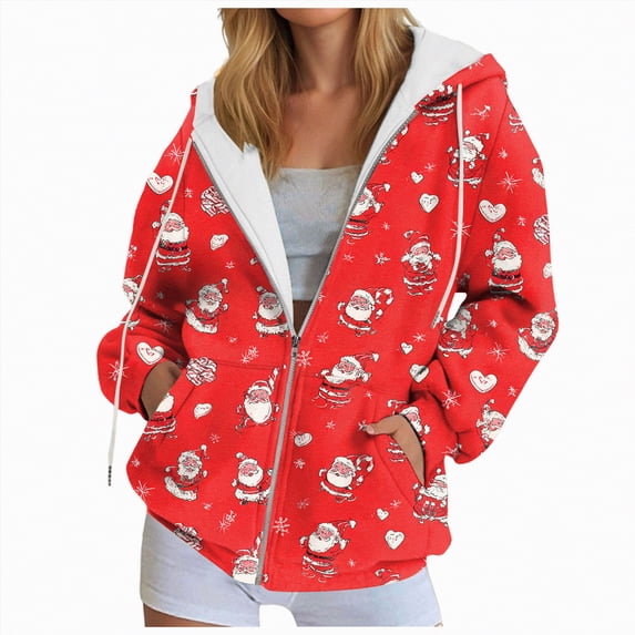 UngA Christmas Hoodie Women Drawstring Zip Up Cute Hoodies Fall Jacket Oversized Casual Sweatshirts with Pocket Christmas Sweatshirt for Women,XXXL
