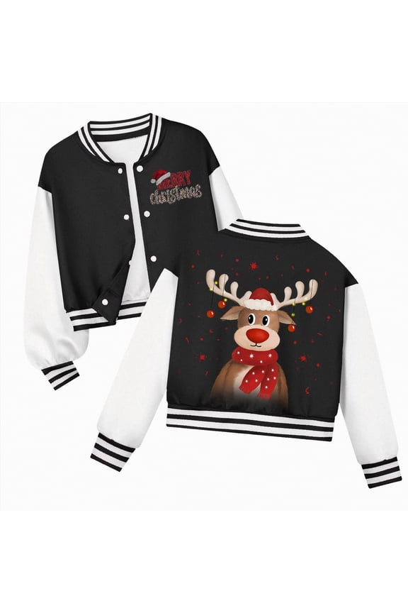 Christmas Jacket K'ids K'ids B'oys Varsity Jacket Baseball Jacket Casual Sport Cardigan Sweatshirt Black,7-8 Years