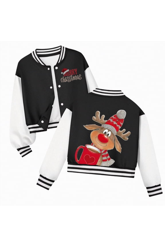 Christmas K'id Jacket K'ids Baseball Jackets B'oys G'irls Team Uniform Varsity Jacket Everyday Casual School Cotton Classic Clothing Black,11-12 Years
