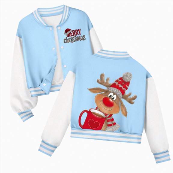 UngA Christmas K'ids Baseball Jackets B'oys G'irls Fit Varsity Jacket Casual Lightweight Plain Button Cardigan School Coat To'ddler G'irl Jacket Light Blue,11-12 Years