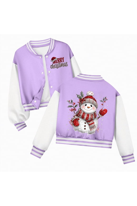 Christmas K'ids Baseball Jackets B'oys G'irls Team Uniform Varsity Jacket Everyday Casual School Cotton Classic Clothing Jacket For G'irls Purple,9-10 Years