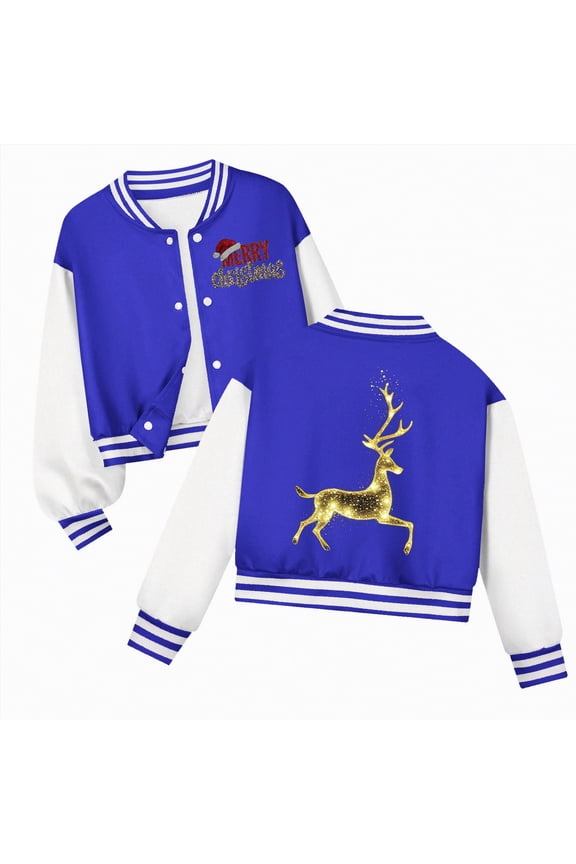 Christmas K'ids Baseball Jackets B'oys G'irls Team Uniform Varsity Jacket Everyday Casual School Cotton Classic Clothing K'ids Jackets Blue,3-4 Years