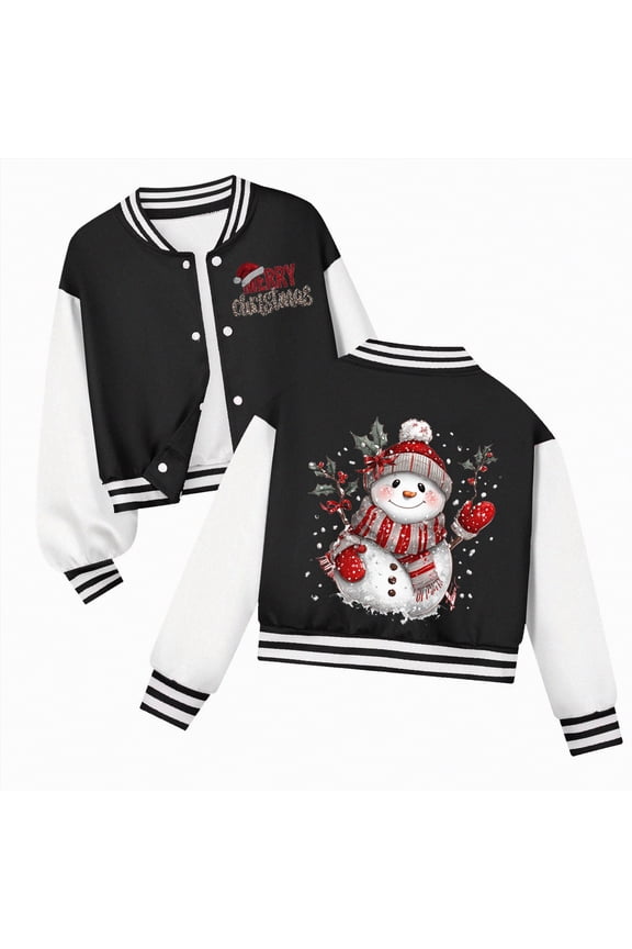 Christmas K'ids Hooded Baseball Jacket B'oys Varsity Jackets Sports Track Coat Top for G'irl Outerwear Jacket K'ids Black,9-10 Years