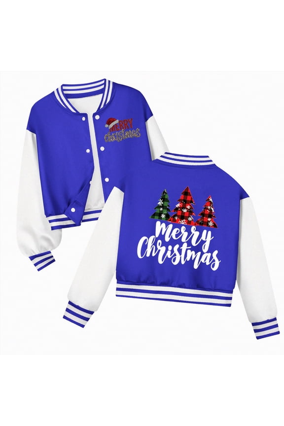 Christmas K'ids Winter Jacket K'ids Baseball Jackets B'oys G'irls Team Uniform Varsity Jacket Everyday Casual School Cotton Classic Clothing Blue,9-10 Years