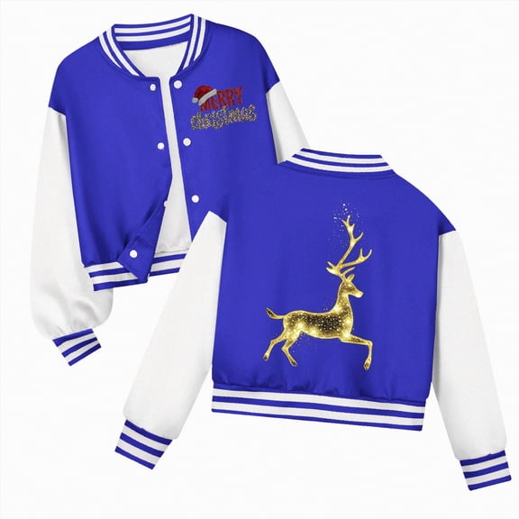UngA Christmas K'ids Winter Jackets K'ids Hooded Baseball Jacket B'oys Varsity Jackets Sports Track Coat Top for G'irl Outerwear Blue,11-12 Years