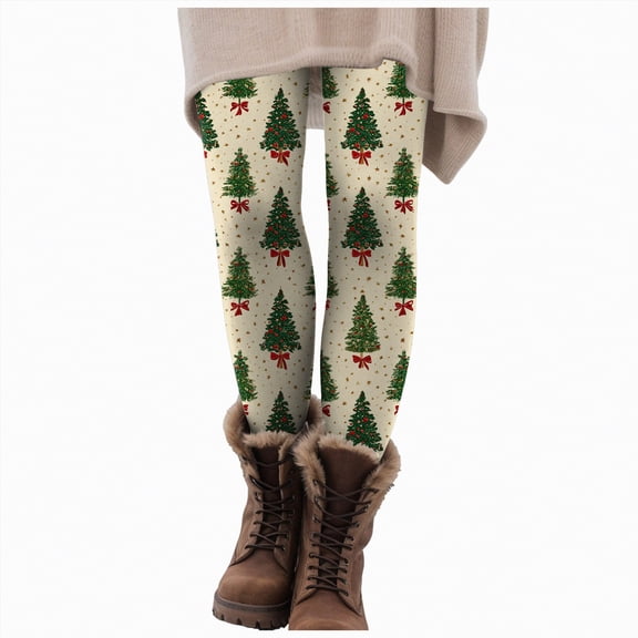 UngA Christmas Leggings for Women Funny Xmas Graphic Legging Fall Winter Casual Soft Comfy Elastic Ankle Length Yoga Pants Pajama Pants for Women (Khaki,S)