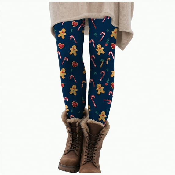 UngA Christmas Leggings for Women Soft High Waist Tummy Control Stretch Full Length Yoga Pants Cute Xmas Graphic Casual Tights Women's Pajama Pants (Dark Blue,XXL)