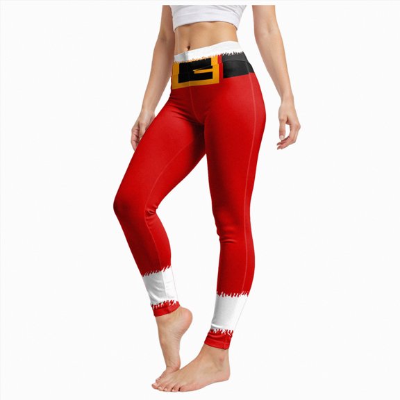 UngA Christmas Leggings for Women Soft Santa Claus High Rise Soft Pants Ankle Length Tummy Control Xmas Gym Leggings Fall Pajama Pajama Pants for Women (Watermelon Red,L)