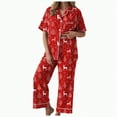 thumbnail image 1 of UngA Christmas Pajamas for Women Silk 2 Piece Satin Pjs Soft Button Down Sleepwear Wide Leg Long Pants with Pockets Womens Christmas Pajamas,Size M, 1 of 5
