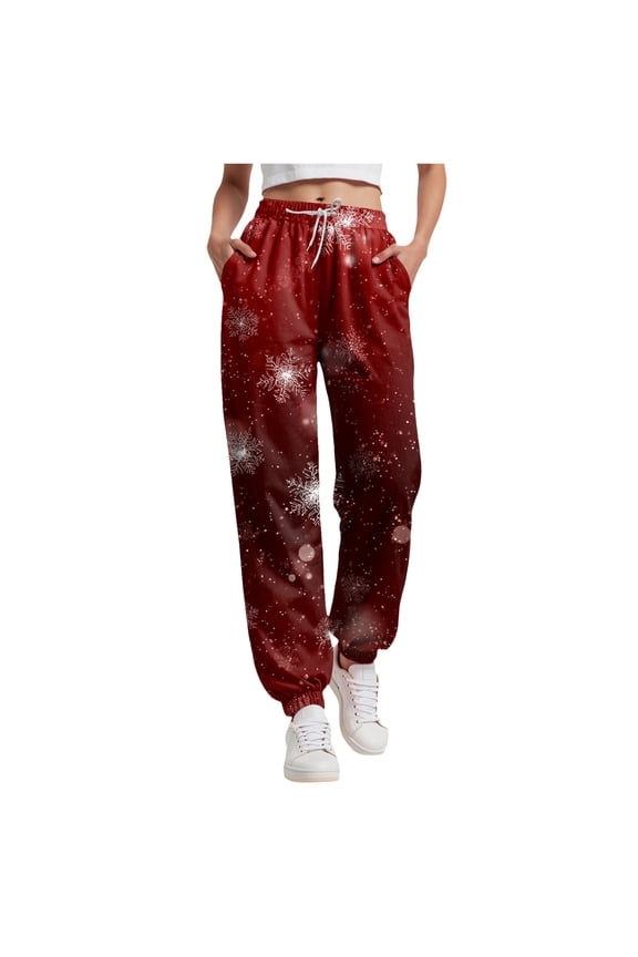 Christmas Pants Women Jogger Sweat Pants Casual Drawstring Elastic High Waist Winter Outfit Sweatpants Woman,Size M