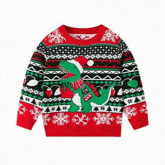 UngA Christmas Sweater for Boys Girls Santa Long Sleeve Knit Xmas Pullover Reindeer Clothes for Toddler Kids (Red,2-3 Years)