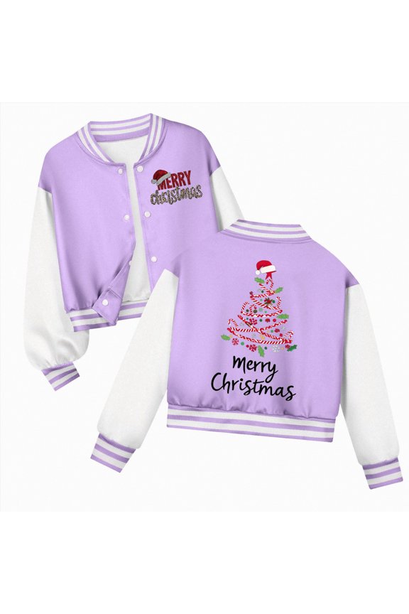 Christmas To'ddler B'oy Jackets B'oy's Button Up Varsity Jacket Color Block Letter Print Baseball Bomber Jacket Purple,13-14 Years