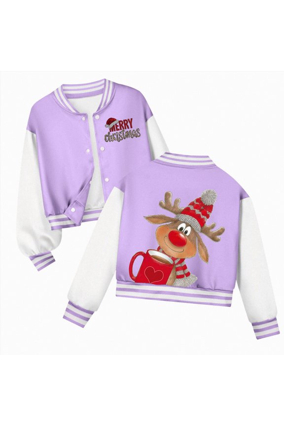 Christmas To'ddler B'oys Jacket B'oy's Button Up Varsity Jacket Color Block Letter Print Baseball Bomber Jacket Purple,9-10 Years