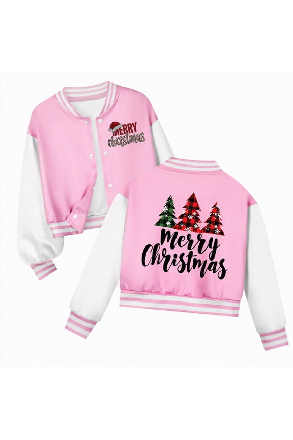 Christmas To'ddler B'oys Jacket K'ids Varsity Jacket G'irls B'oys Baseball Jacket Bomber Coat School Uniform with Pocket Pink,11-12 Years