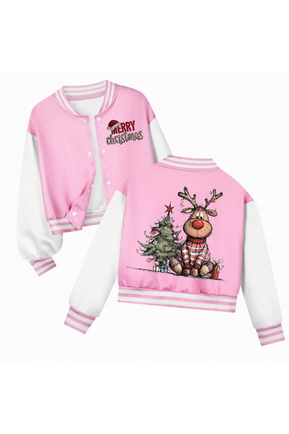 Christmas To'ddler Fall Jacket K'ids B'oys Varsity Jacket Baseball Jacket Casual Sport Cardigan Sweatshirt Pink,9-10 Years