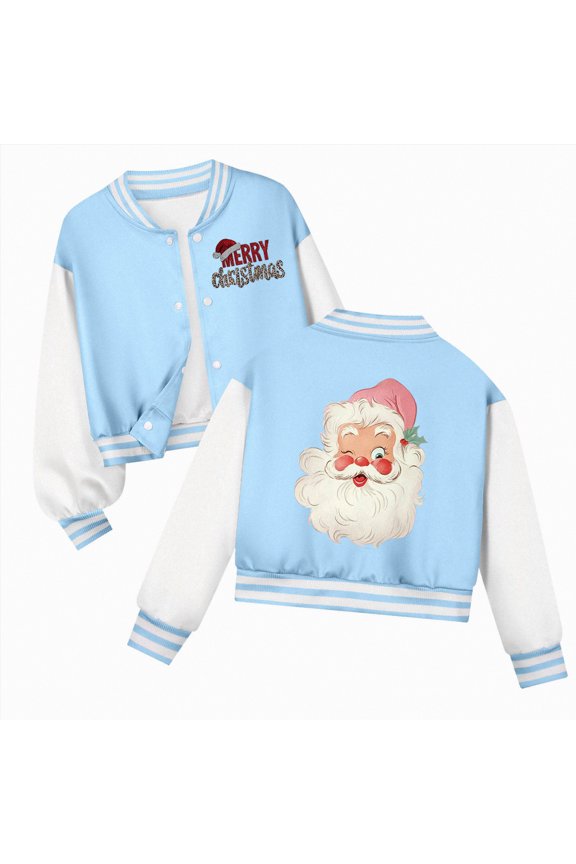 Christmas To'ddler Jackets K'ids Baseball Jackets B'oys G'irls Fit Varsity Jacket Casual Lightweight Plain Button Cardigan School Coat Light Blue,5-6 Years