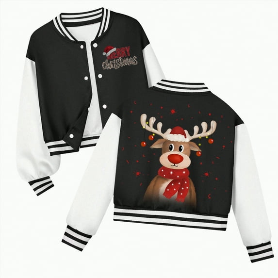 UngA Christmas To'ddler Lightweight Jacket K'ids Varsity Jacket G'irls B'oys Baseball Jacket Bomber Coat School Uniform with Pocket Black,9-10 Years