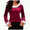 thumbnail image 1 of UngA Christmas Tops for Women - Xmas V Neck Warm Fuzzy Trim Sweaters Casual Loose Christmas Sweatshirts for Women Velvet Long Sleeve Pullover (Wine,M), 1 of 7