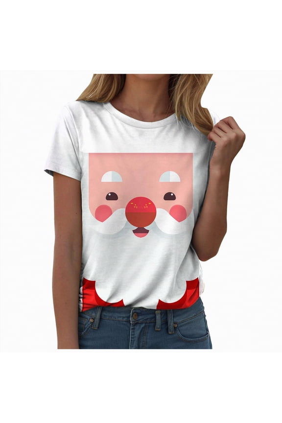 Christmas Tshirts Women Funny Christmas Tree T Shirt Family Xmas Holiday Graphic Tee Top Women's Christmas Shirts (White,XL)