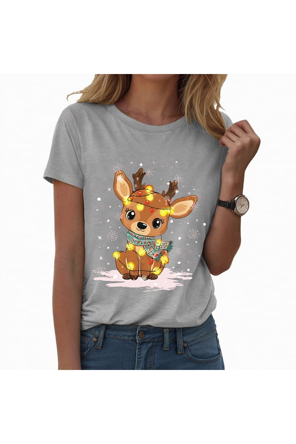 Christmas Tshirts Women Merry and Bright T-Shirts Christmas Tree Shirts Merry Christmas Funny Graphic Tee Tops Christmas Shirts Women (Light Gray,M)