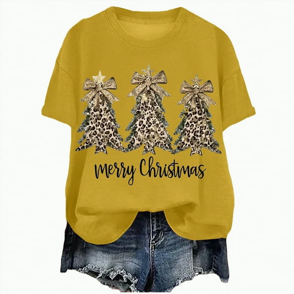 UngA Christmas Womens Shirts Crew Neck Merry Christmas Holiday Graphic Tees Family Holiday Xmas Tee Gift Tops Christmas Tshirts Women Yellow,XXL