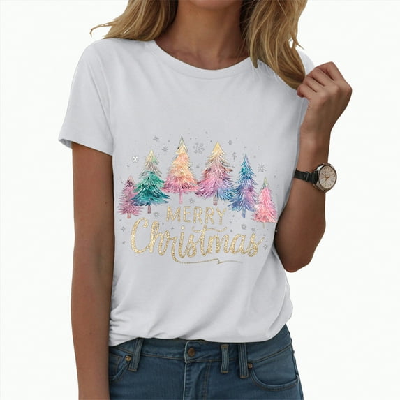 UngA Christmas Womens Shirts Crew Neck Shirt Funny Xmas Holiday Graphic Short Sleeve Tee Family Holiday Blouse Christmas Tshirts Women White,XXXL
