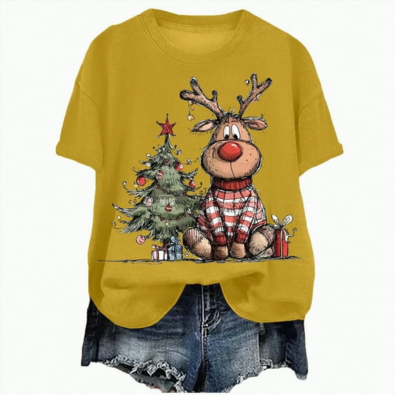 UngA Christmas Womens Shirts Merry and Bright Shirt Xmas Holiday Tshirt Christmas Lights Tee Tops Christmas Tshirts Women Yellow,XL