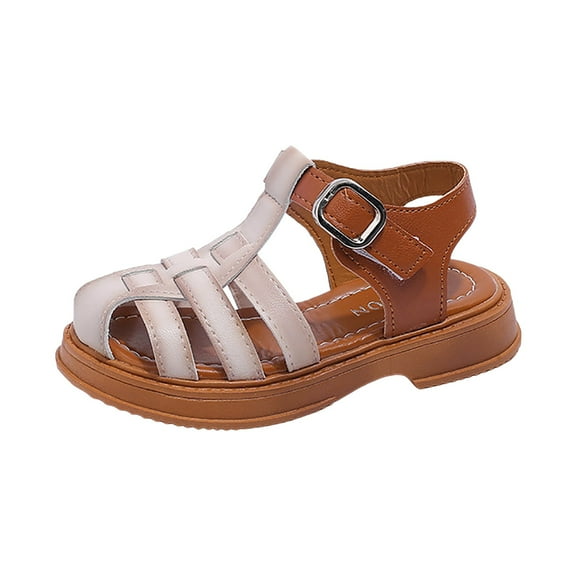 UngA Closed Toe Sandals Toddler Girl Girls Sandals Fashion Flat Dress Sandals Round Open Toe Summer Shoes Little Kid/Big Kid Flower Girl Sandals(White,Size 2)