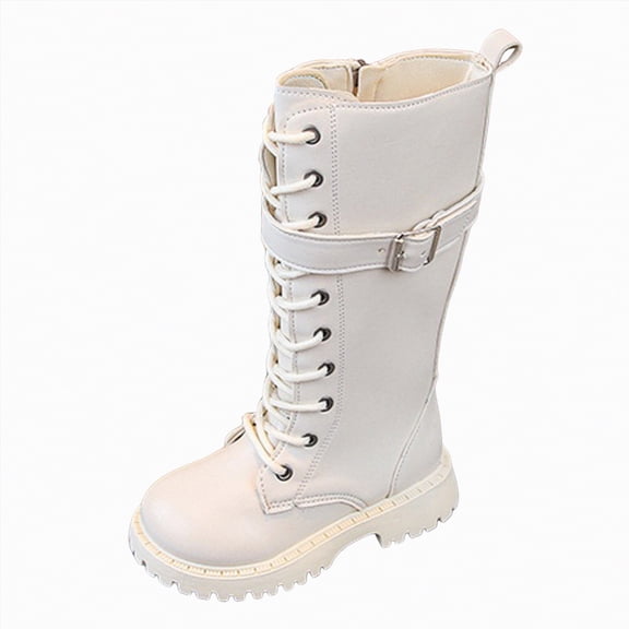 UngA Combat Boots Girls Fall Shoes Lace Up Mid Calf Boots Cute Boot Pu Leather Waterproof Fashion Goth Cowboy Goth Side Zipper Riding Boots for Girls (Little Kid/Big Kid),Size 13.5