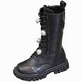 thumbnail image 1 of UngA Combat Boots Girls Leather Lace Up Boots Side Zipper Punk Goth Lug Sole Mid Calf Girls Horse Riding Boots (Little Kid/Big Kid),Size 2.5, 1 of 8