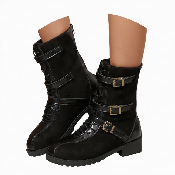 UngA Combat Boots Women Ankle Boots Lace-Up Platform Lug Sole Women's Boots Black,Size 6