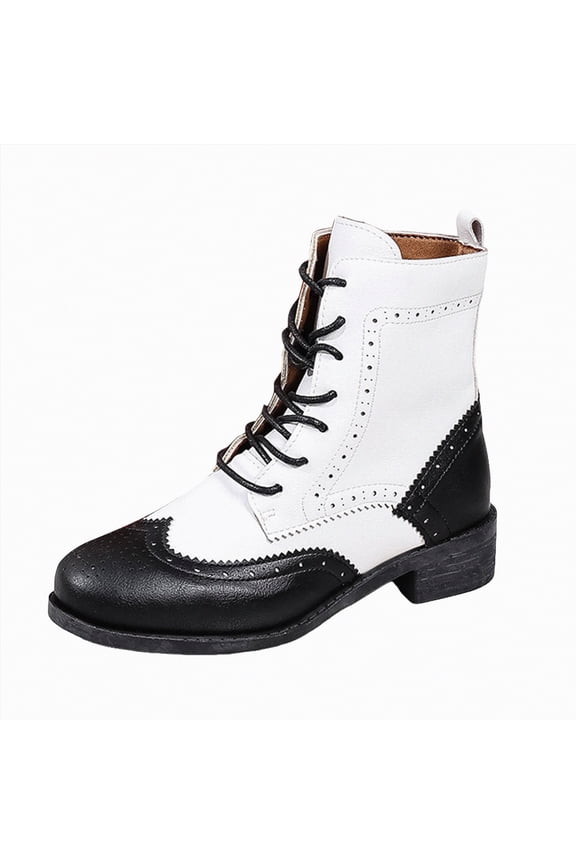 Combat Boots Women Faux Leather Ankle Boot Lace-up Military Style Chunky Lug Sole Booties Motorcycle Womans Boots White,Size 6