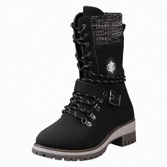 UngA Combat Boots Women Lace-up Mid-calf Boots Military Winter Women’s Boots Black,Size 8.5