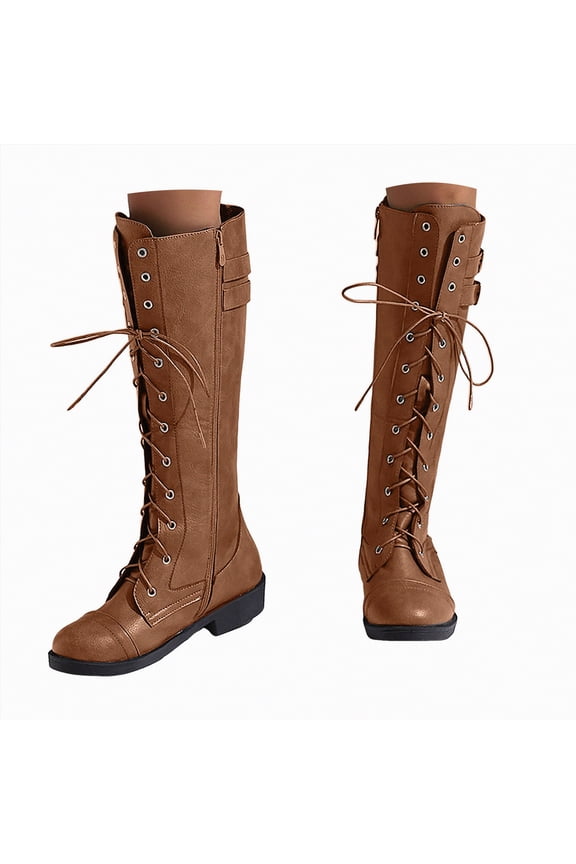 Combat Boots Womens Lace-up Mid-calf Boots Military Winter Woman Boots Brown,Size 7
