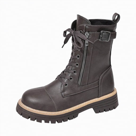 UngA Combat Boots for Women Lace Up Boots Low Heel Ankle Booties Winter Womens Boot Grey,Size 6