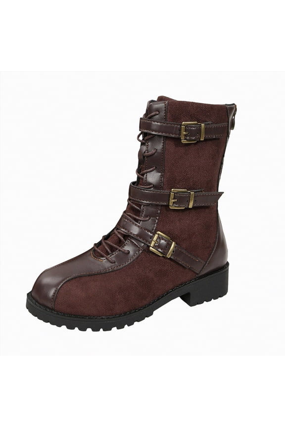 Combat Boots for Women Mid Calf Built-in Wallet Pocket Lace up Military Womens Boot Brown,Size 9.5