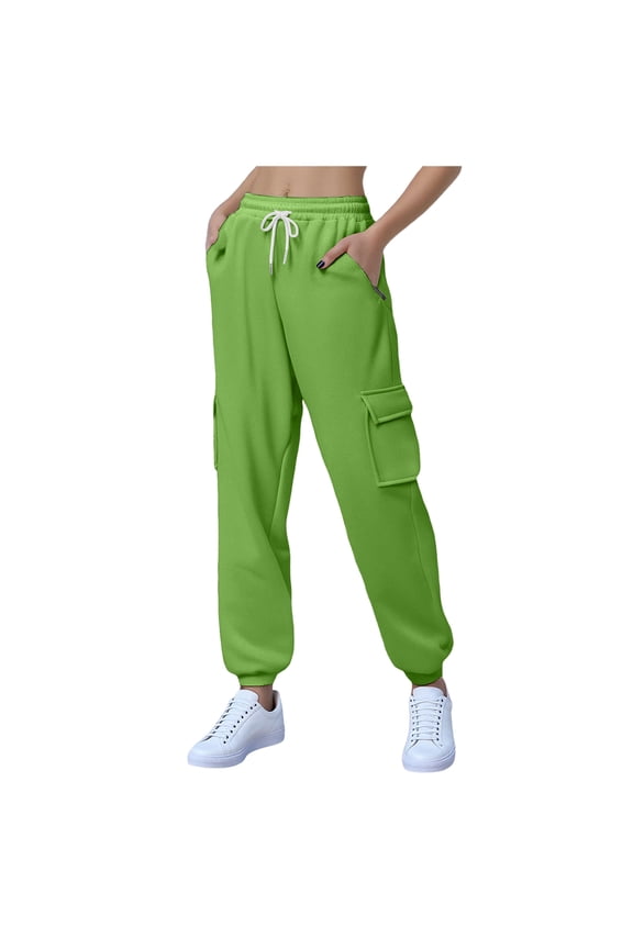 Comfy Fit Pants High Waisted Sweat Pants Drawstring Womens Sweatpants Slant Side Pockets Straight Leg Pants Green,S