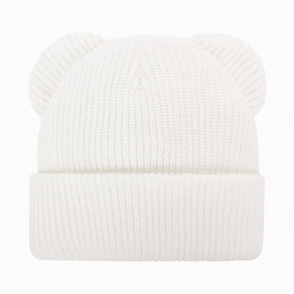 UngA Cotton Kids Baby Beanie Winter Knitted Hat with Bear Ear for Infant Toddler Boys Girls Soft Warm Cap (White,0-6 Months)