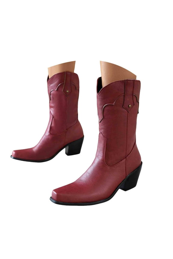 Cowboy Boots Cowboy Boots for Women Ankle Cowgirl Booties Wide Mid Calf Pointed Toe Western Boots Short Classic Booties Red,6.5