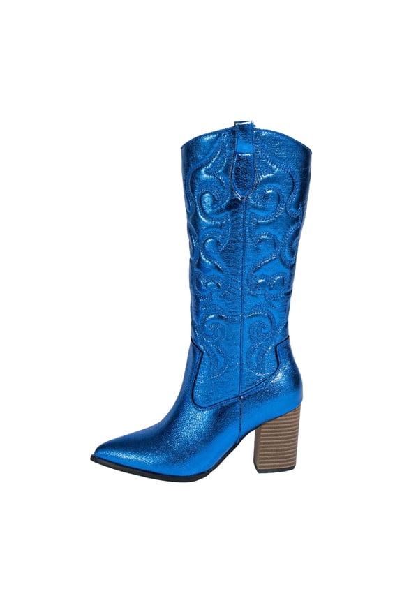 Cowboy Boots Cowboy Boots for Women Mid Calf Fashion Cowgirl Boots Blue,5.5