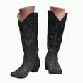thumbnail image 1 of UngA Cowboy Boots Women Mid Calf Cowgirl Boots Square Toe Chunky Heel Embroidery Stitched Western Boots Black,Size 9.5, 1 of 7