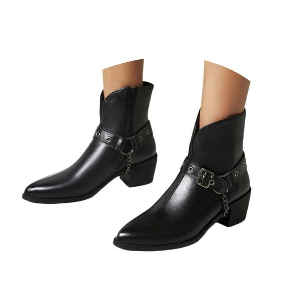 UngA Cowboy Boots Women Women's Mid Calf Boot Low Heel Comfort Slouchy Bootie Black,7