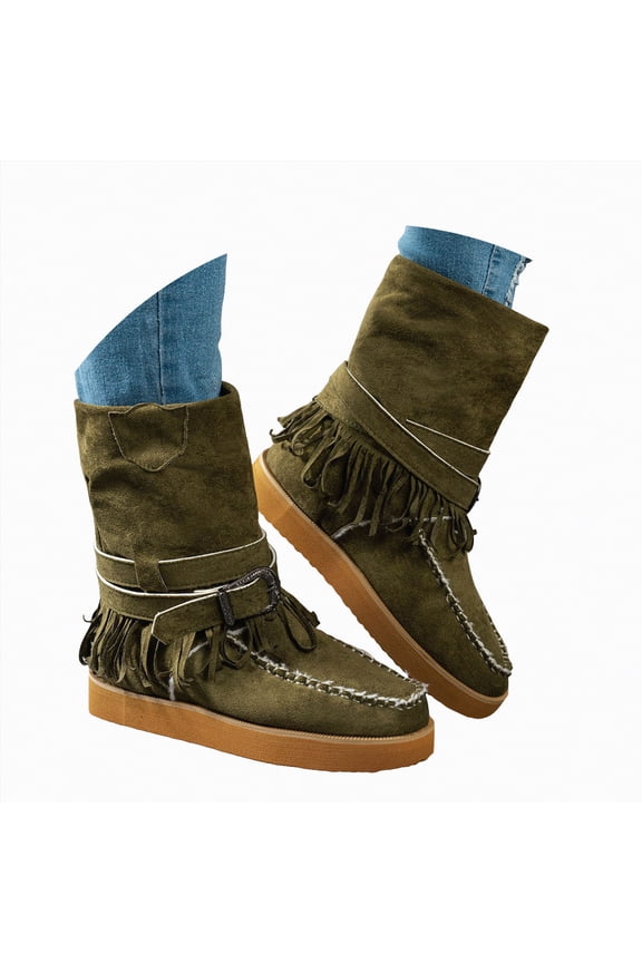 Cowboy Boots for Women Mid Calf Fringe Western Cowgirl Boots for Women Comfortable Low Heel With Zipper Green,Size 6