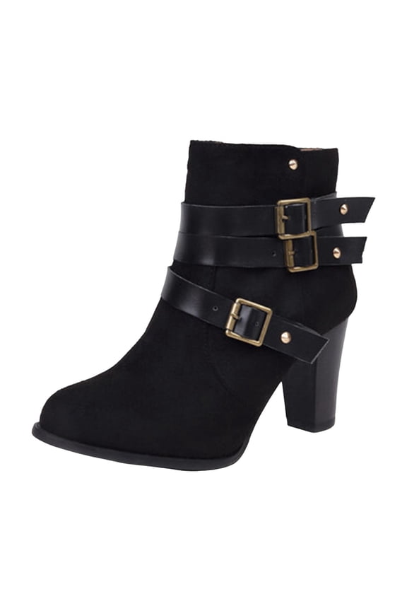 Cowboy Boots for Women Wide Calf Womens Suede Mid Calf Boots 3 Way Fold Over Style Chunky Block Heel Booties Fall Winter Black,6